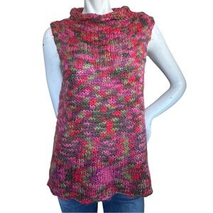 Vintage Green Red & Purple Chunky Knit Mockneck Sleeveless Wool Blend Sweater
